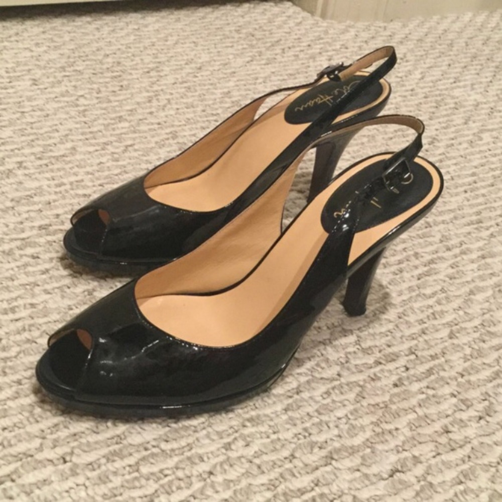 Cole Haan black peep toe sling back heels